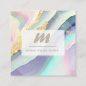 *~*パステルレインボーマーブルQRルクースイニシャルAP66 スクエア名刺 (正面)