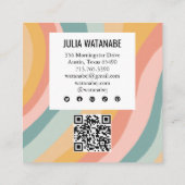 パステルレインボーミニマルストライプリストQRソーシャルメディア スクエア名刺 (裏面)