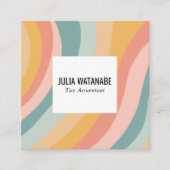 パステルレインボーミニマルストライプリストQRソーシャルメディア スクエア名刺 (正面)