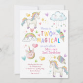 パステルレインボーユニコーンの魔法の2歳の誕生日 招待状 (正面)