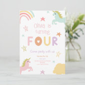 パステルレインボーユニコーンスターズフォー誕生日 招待状 (スタンド正面)
