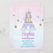 パステルレインボーユニコーンスパークルズ1st誕生日 招待状 (正面/裏面)