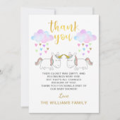 パステルレインボーユニコーンツインベビーシャワー サンキューカード (正面)