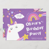 パステルレインボーユニコーンバースデーパーティー招待 招待状 (正面/裏面)