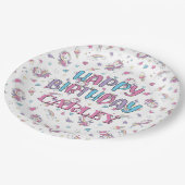 パステルレインボーユニコーンパターンハッピーバースデー ペーパープレート (アングル)