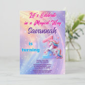 パステルレインボーユニコーンファースト誕生日招待状 招待状 (スタンド正面)