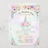 パステルレインボーユニコーンベビーシャワー招待状 招待状 (正面/裏面)