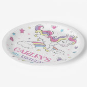 パステルレインボーユニコーン誕生日パーティー、任意の年齢 ペーパープレート (アングル)