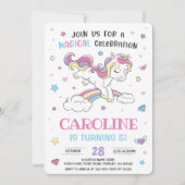 パステルレインボーユニコーン誕生日パーティー、任意の年齢 招待状 (正面)