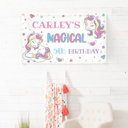 パステルレインボーユニコーン誕生日パーティー、任意の年齢 横断幕 (インサイチュ)