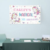 パステルレインボーユニコーン誕生日パーティー、任意の年齢 横断幕 (トレードショー)