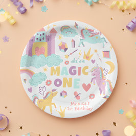 パステルレインボーユニコーン魔法1歳 ペーパープレート