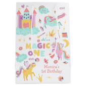パステルレインボーユニコーン魔法1歳 ミディアムペーパーバッグ (裏面)