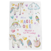 パステルレインボーユニコーン魔法1歳 ミディアムペーパーバッグ (裏面)