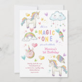 パステルレインボーユニコーン魔法1歳 招待状 (正面)
