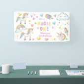 パステルレインボーユニコーン魔法1歳 横断幕 (トレードショー)