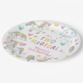 パステルレインボーユニコーン2つの魔法の誕生日 ペーパープレート (アングル)