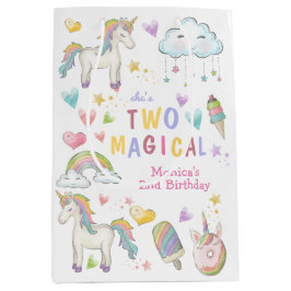 パステルレインボーユニコーン2つの魔法の誕生日 ミディアムペーパーバッグ