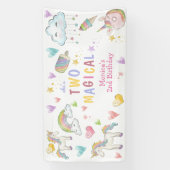 パステルレインボーユニコーン2つの魔法の誕生日 横断幕 (縦)