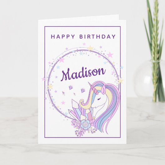 パステルレインボーユニコーン |ハッピーバースデー カード (正面)