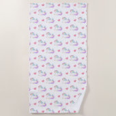 パステルレインボーユニコーン&ハートパターン ビーチタオル (正面)