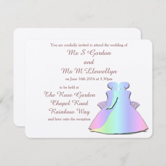 パステルレインボーレズビアンブライドズ結婚式招待状 招待状 (正面/裏面)