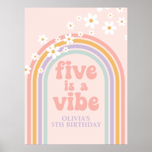 パステルレインボーレトロFive is a Vibe 5歳の誕生日 ポスター (正面)
