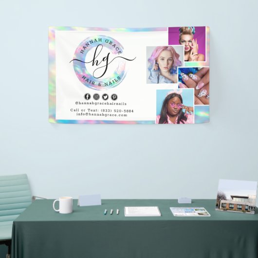 パステルレインボーロゴサロンスタイリストマーケティング写真 横断幕 (トレードショー)