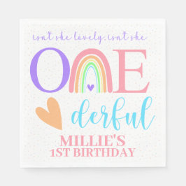 パステルレインボーワンダーフルファースト誕生日ナプキンス スタンダードランチョンナプキン