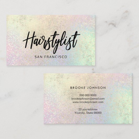 パステルレインボー及びフェイク金ゴールドフォイル効果テクスチャ 名刺 (正面/裏面)