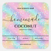 パステルレインボー大理石自家製キャンドルラベル スクエアシール (正面)