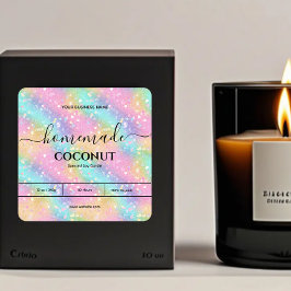 パステルレインボー大理石自家製キャンドルラベル スクエアシール