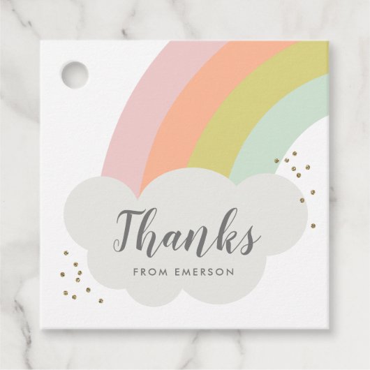 パステルレインボー子供の誕生日パーティーサンキューユー フェイバータグ (正面)