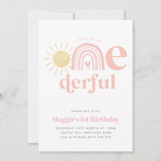 パステルレインボー恋しく思リトルワンダーフル1歳の誕生日 招待状 (正面)