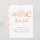 パステルレインボー恋しく思リトルワンダーフル1歳の誕生日 招待状 (正面/裏面)