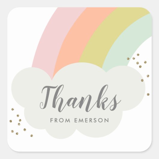 パステルレインボー感謝していキッズ スクエアシール (正面)