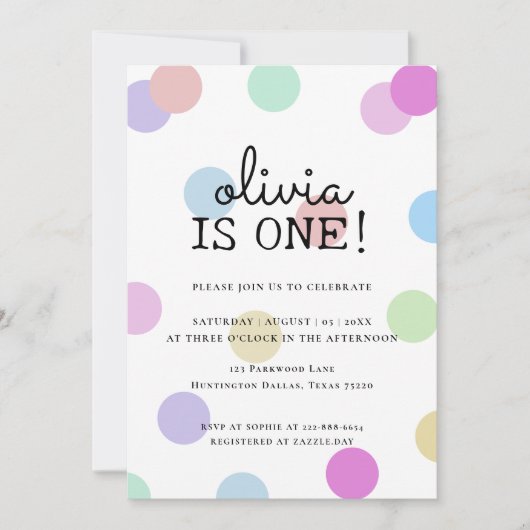 パステルレインボー水玉模様1st誕生日 招待状 (正面)