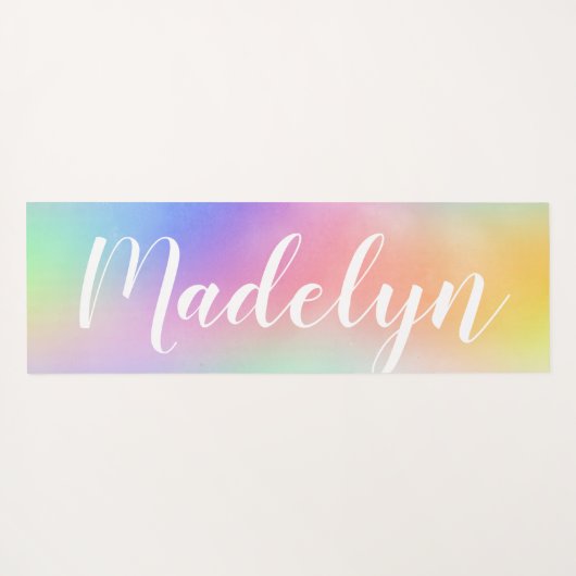 パステルレインボー水色カスタムスクリプト名 ヨガマット (裏面(横))