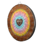 パステルレインボー素朴ウッドトーンモノグラムハートダ ダーツボード (正面右)