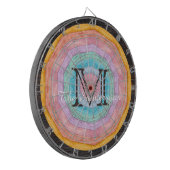 パステルレインボー素朴ウッドトーンモノグラム名 ダーツボード (正面左)