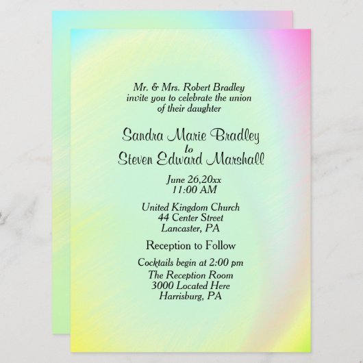 パステルレインボー結婚式招待状付き披露宴 招待状 (正面/裏面)