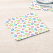 パステルレインボー結晶パターン スクエアペーパーコースター (アングル)