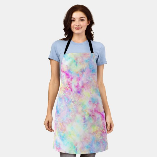 パステルレインボー絞り染めウォーターカラー エプロン (着用した状態)