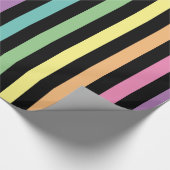 パステルレインボー色とブラックのストライプパターン ラッピングペーパー (角)