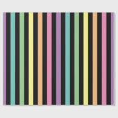 パステルレインボー色とブラックのストライプパターン ラッピングペーパー (フラット)