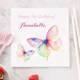 パステルレインボー蝶々 7歳の誕生日パーティー 女子 スタンダードランチョンナプキン