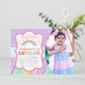 パステルレインボー誕生日フォト招待状 招待状 (スタンド正面)