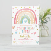 パステルレインボー金ゴールドガールバースデー招待状。 招待状 (スタンド正面)