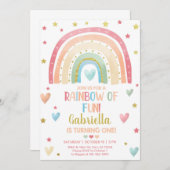 パステルレインボー金ゴールドガール1st誕生日招待状。 招待状 (正面/裏面)
