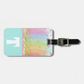 パステルレインボー金ゴールドグリッターキッズカラーブロック ラゲッジタグ (正面横)
